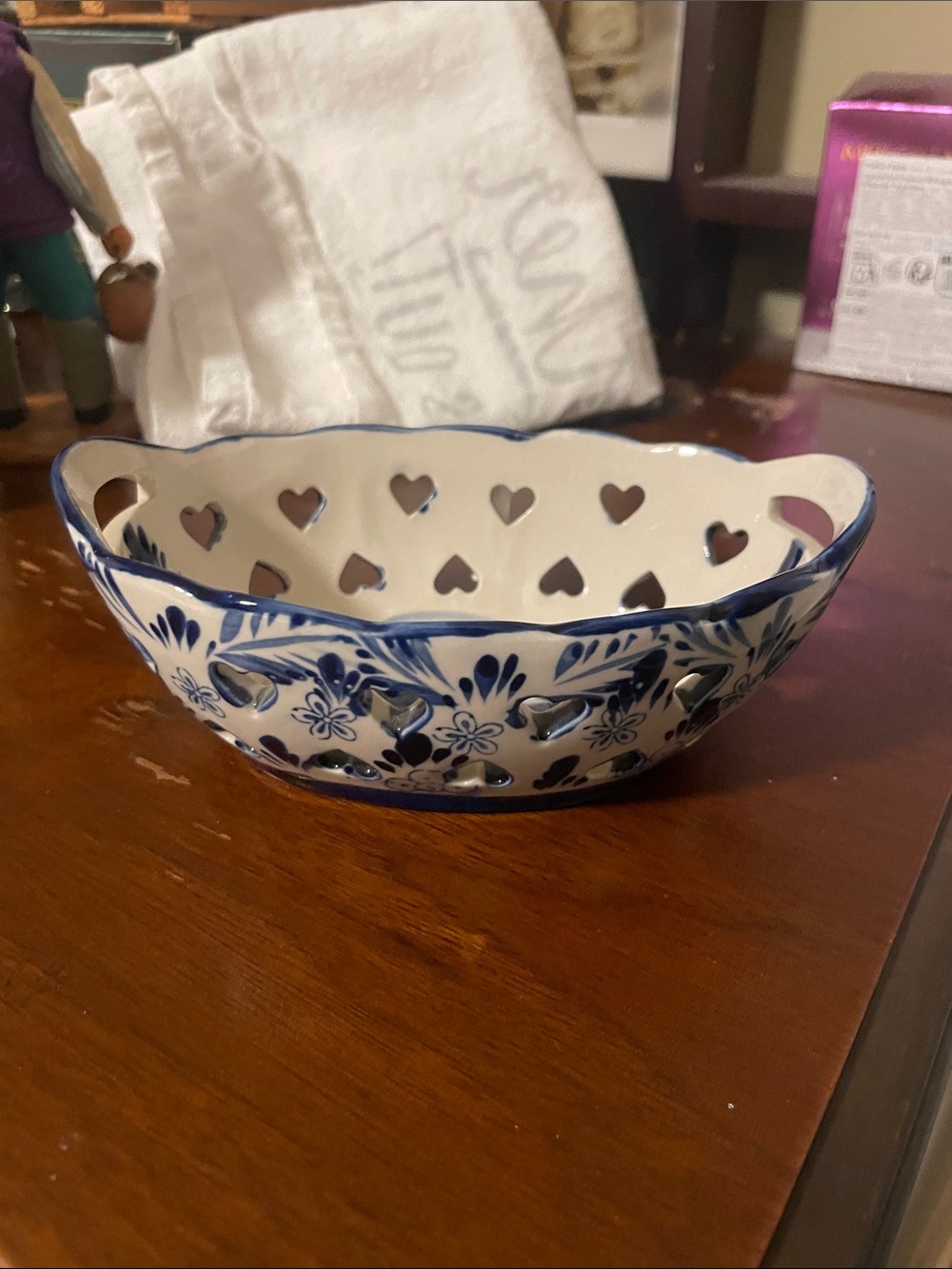 Delft Blue and White Heart Cutout Ceramic Decorative Bowl windmill.